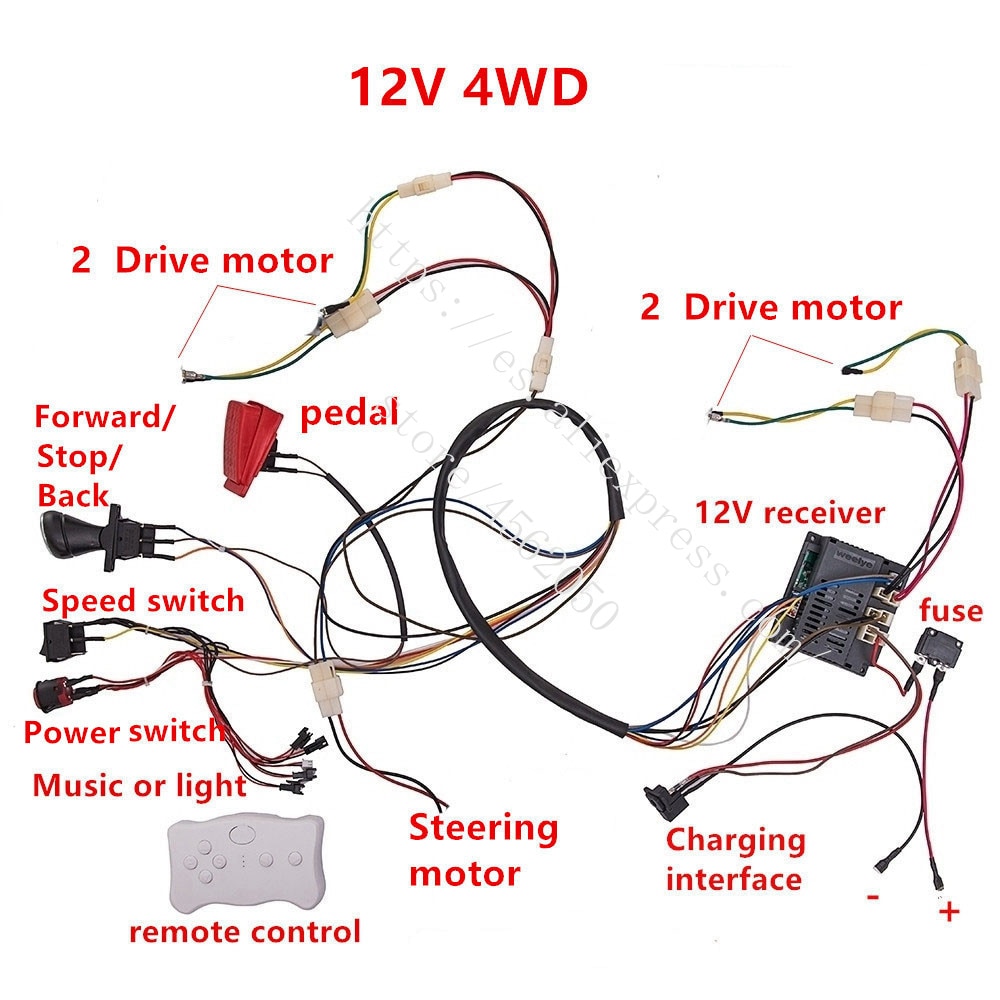 Children Electric Car DIY Modified Wires And Switch Kit, With 2.4G Bluetooth Rc And 12V