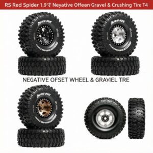 1.9-inch Metal Negative Offset Wheels + Gravel Tires for TRX4, SCX10, Yikong, WLtoys Wrangler, FMS 1/10