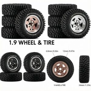 1.9 inch Wheel ; Tire for 1/10 WPL C24 MN128 MJX H12Y H12P D90 Camel Trophy RC4WD