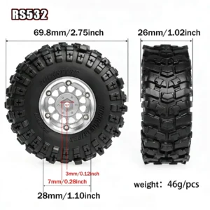 RS 1/18 MJX H18P WPL 1/18 Bronco 184023 Metal Wheel + Tire RS532