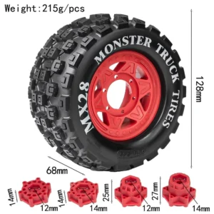 1/10 RC Monster Tire MX28 Chocolate Tread Off-Road 12mm 14mm Hex